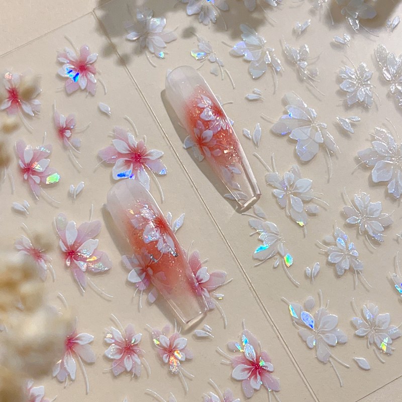 Shell Effect Flower Nail Stickers Exquisite and Simple Sparkling Decorative Stickers