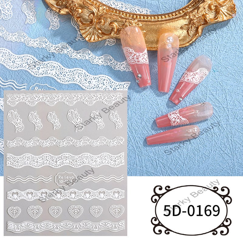 relief nail stickers wholesale 5d white lace nail stickers