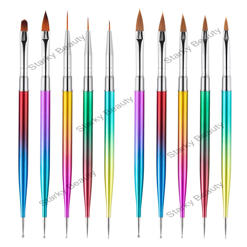 5pcsNew Style Nylon Hair Double Point Drill Nail Art Gradient Colorf Nail Pen Set