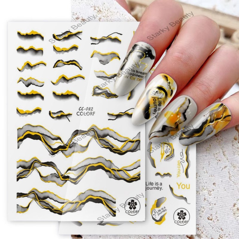 Nail art stickers bronzing marble pattern black and white gold lines nail stickers