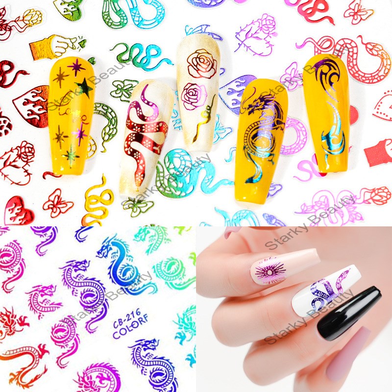 Nail Art Colorful Chinese Dragon Sticker Snake Phoenix Adhesive 3D Sticker