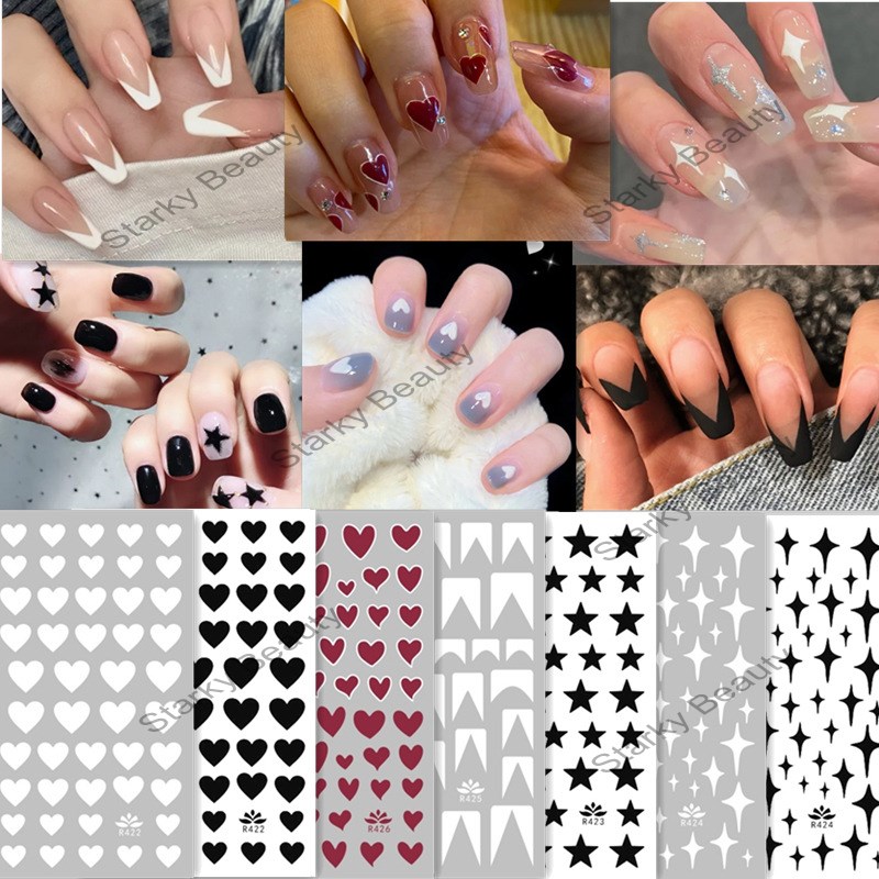 White Love Nail Stickers Red Peach Heart Nail Stickers Star Nail Stickers
