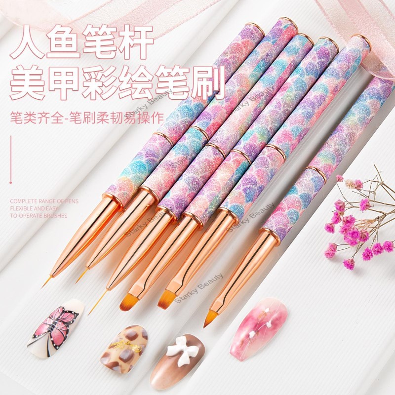 2022 Shining powder fish scale handle nail painting brush, liner drawing brush