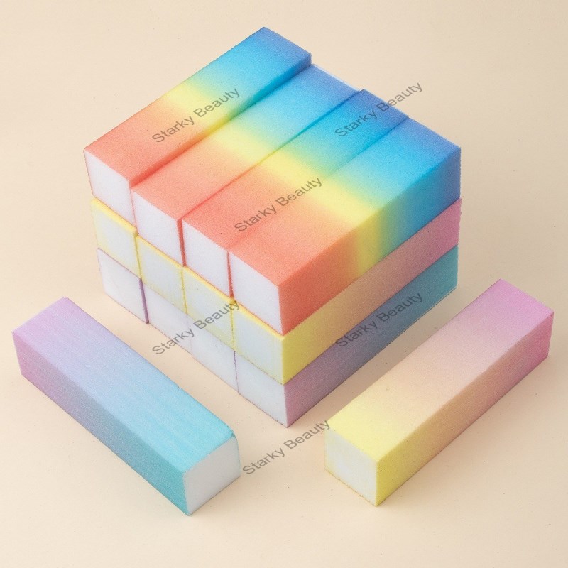 Rainbow Color Nail Block 4 Sides Frosted Block