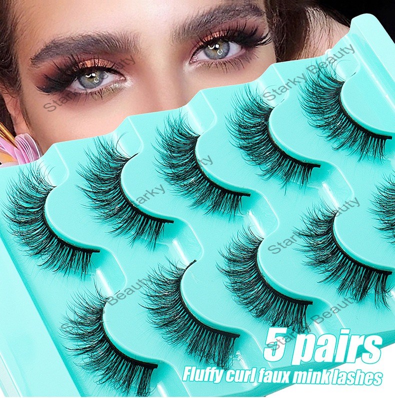 High imitation mink hair fake eyelashes 5 pairs of makeup, thick and curly eyelashes
