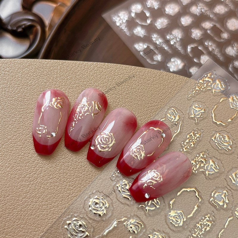 Nail Jelly Five Petal Flower Nail Stickers, 3D Illusion Color Shell Light Nail Decoration Stickers