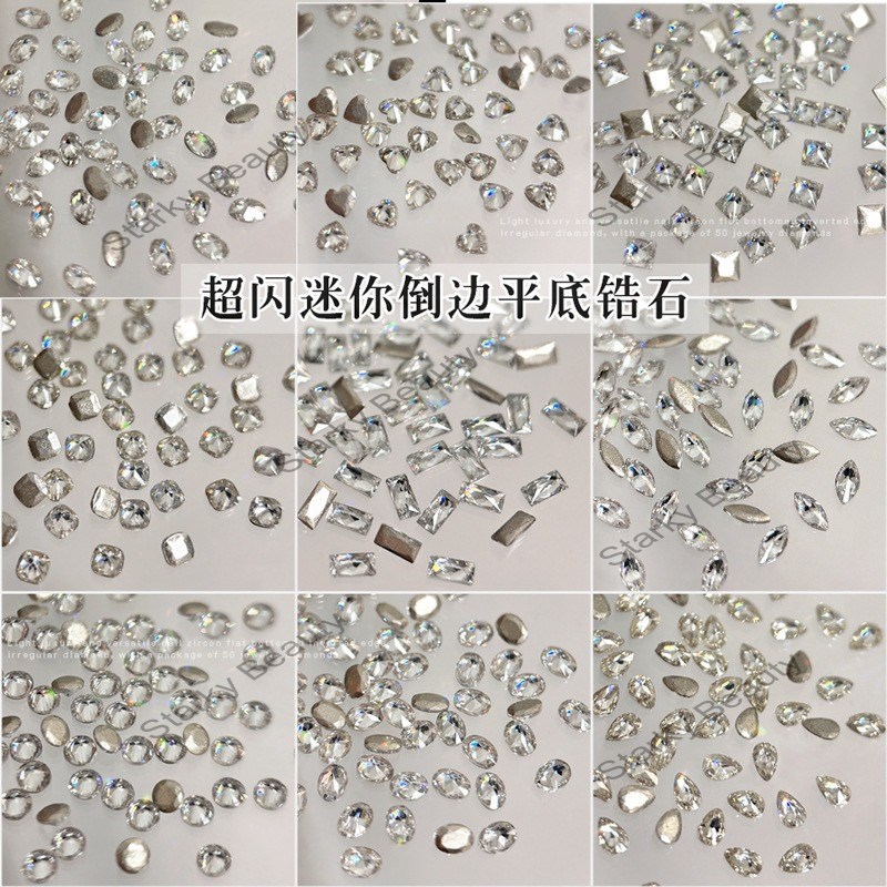 Mini Flat Bottom Zircon Nail Accessories with Sparkling and Transparent White Irregular Diamonds