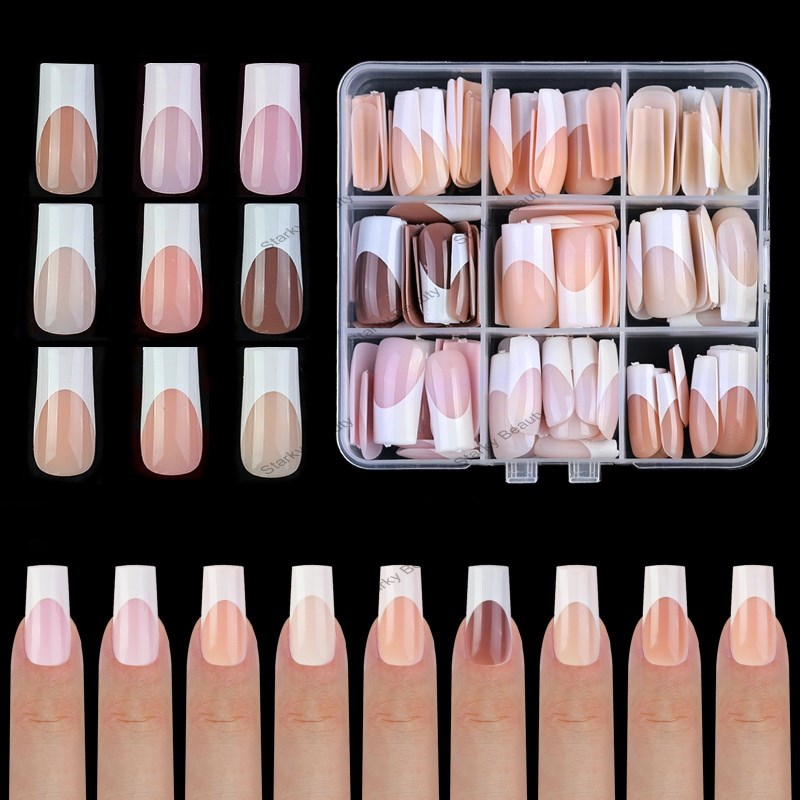 Nail art mixed color French nail plate wearing nail patch naked pink French