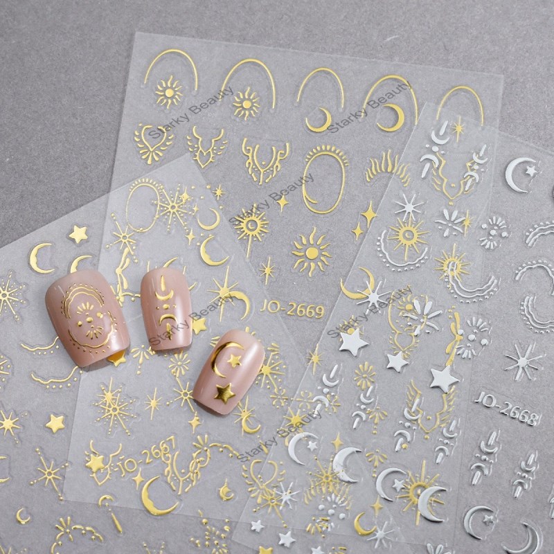 hot selling nail stickers Gold and Silver Star Moon nail stickers