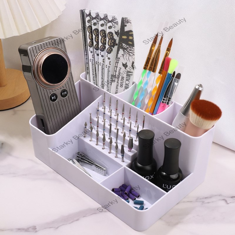 New multifunctional nail tool storage box, desktop plastic polishing head storage rack box