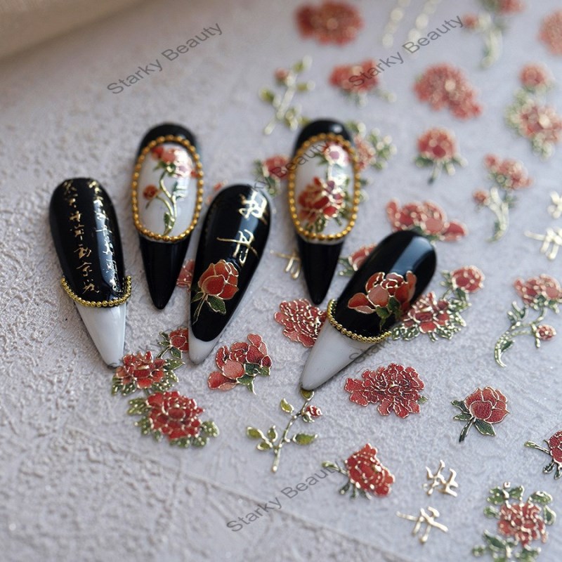 New technology frosted nail stickers with gold flower backing adhesive nail stickers
