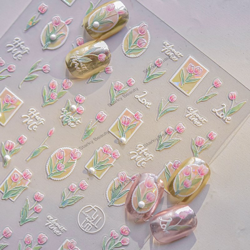 Crystal Diamond Nail Stickers Hot Spring Nail Stickers Tulip Nail Stickers