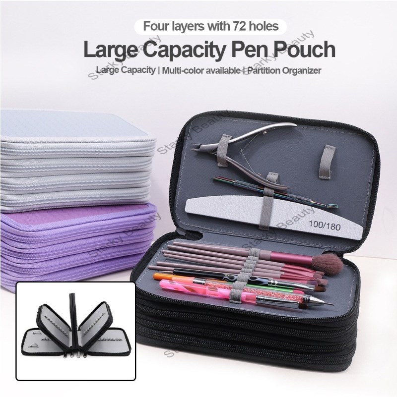 4 layer pencil case, 72 hole pencil case, porous nail tools, nail pens, dead skin scissors