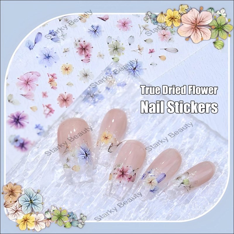 2025 nail simulation color dried flower sticker ultra-thin new small floral relief nail sticker