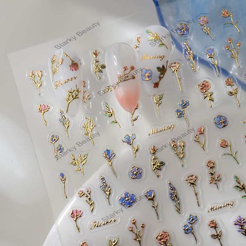 5d hot stamping rose nail art stickers mixed wholesale relief flower stickers nail stickers