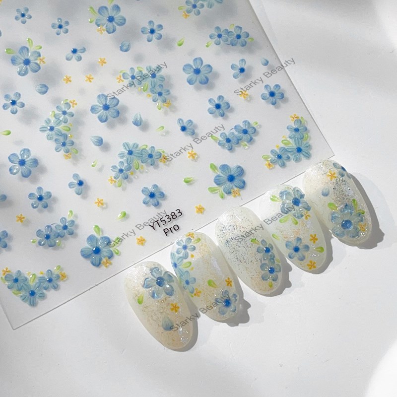 Five petal Flower Nail Stickers Green Leaf Flowers and Back Adhesive Nail Decorations