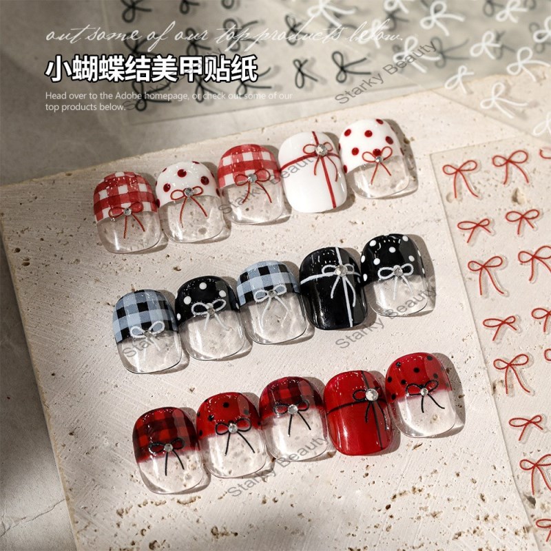 Relief Bow Nail Stickers Simple Solid Color Sweet Decorative Stickers