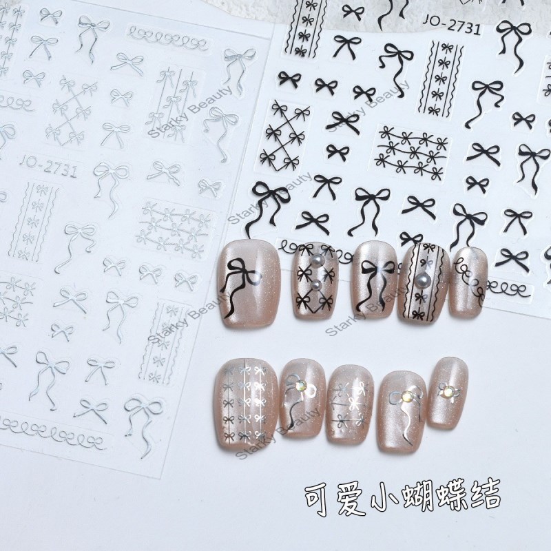 Bow Nail Stickers Pink, Blue, Black and White Bow Jewelry Back Adhesive Stickers Nail Art