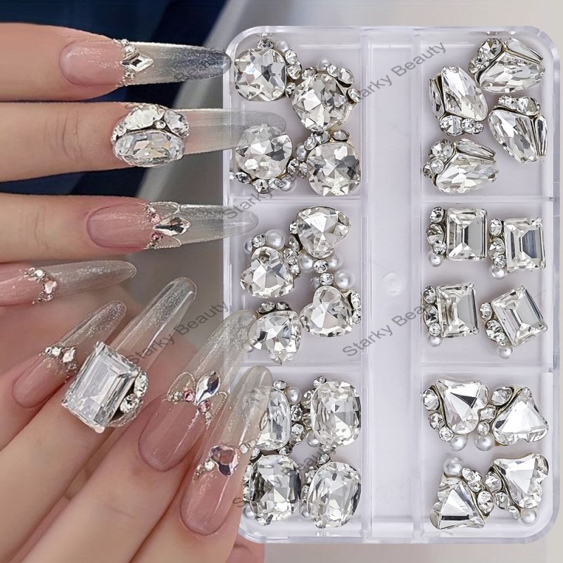 24PCS nail accessories with diamonds, rectangular hearts, fat square axes, diamonds, super sparkl
