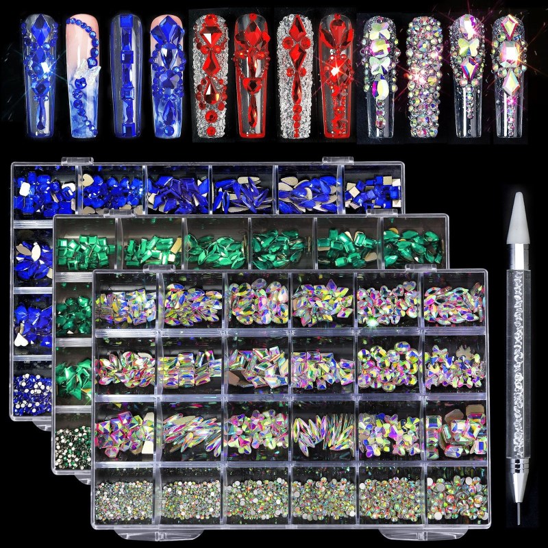 Nail art 24 grid mixed glass rhinestone ab flat bottomed irregular diamond DIY nail drill size mixed