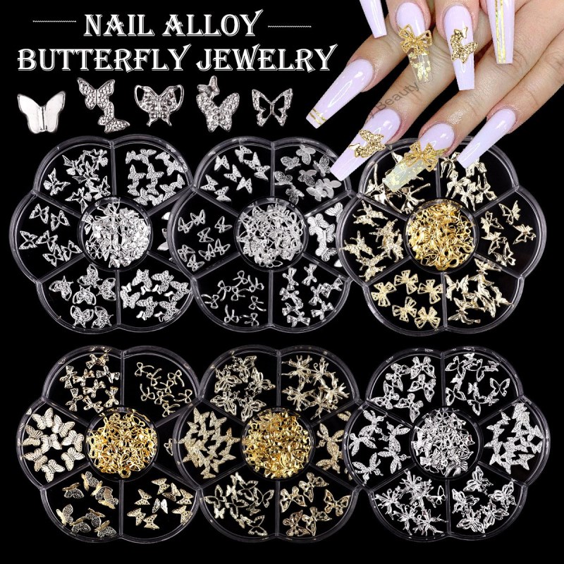 alloy bow nail decoration, light luxury three-dimensional bow metal large wing nail drill decoration
