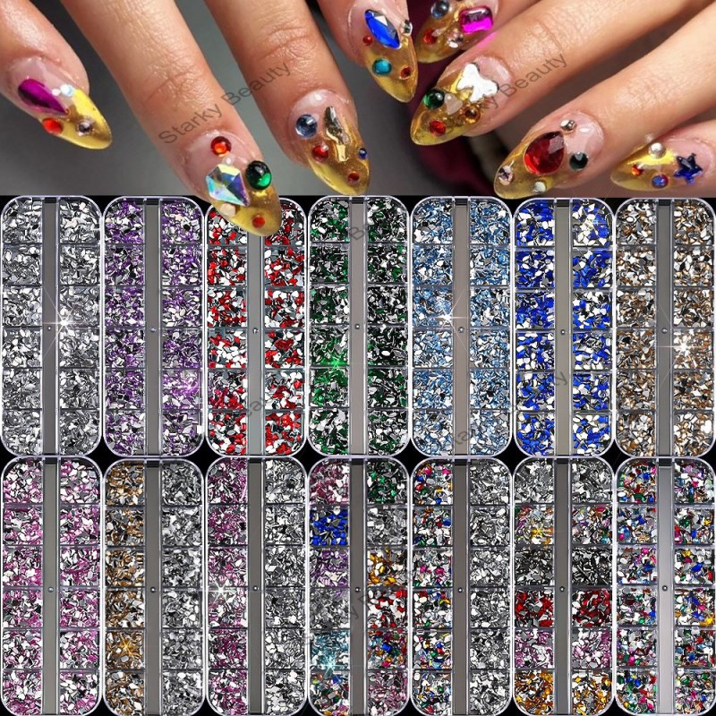 12grids mini nail stone with irregular circular flat bottom diamond nail accessori
