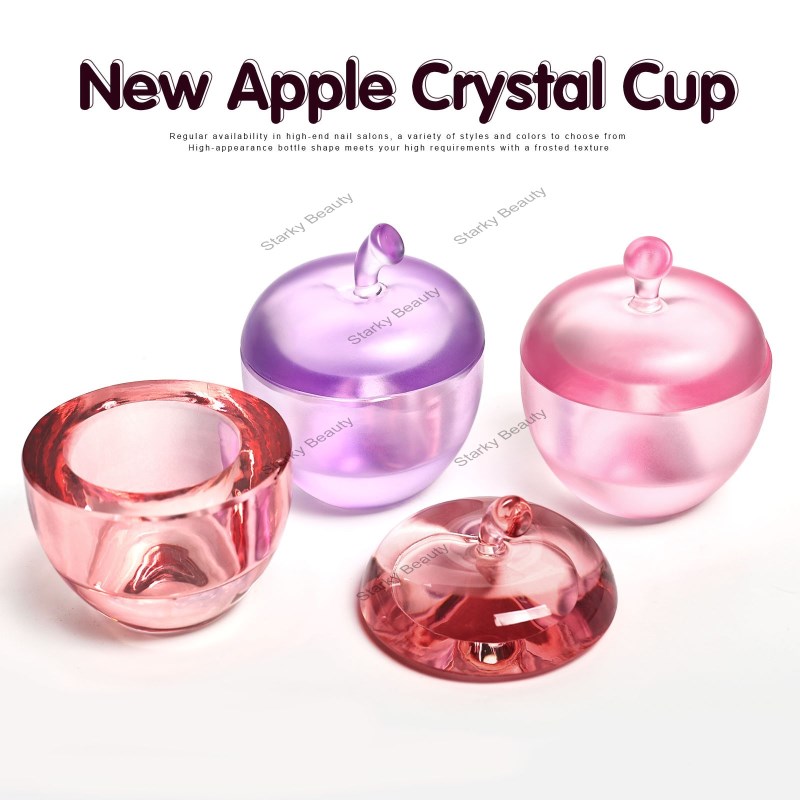 high-quality nail art with lid, apple shaped crystal cup, crystal liquid nail art pen washing cup