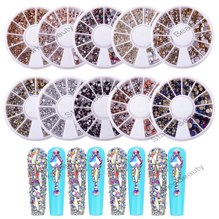 12 Grid Flat Bottom Diamond Glass Illusion Color Mixed Nail Diamond Jewelry Factory