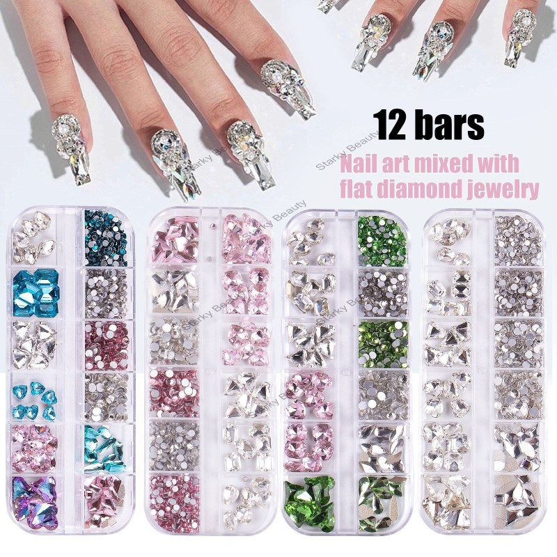 12 Grid Nail Diamond Set Water Diamond Shaped Drill Point Bottom Drill Assembly-
