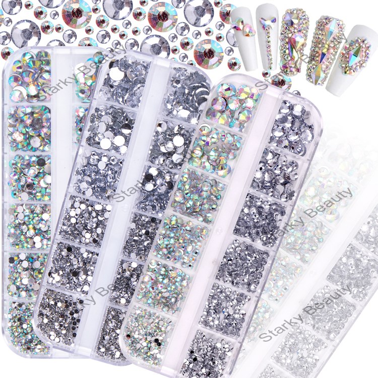 12 box resin acrylic color mixed flat bottom diamond nail decoration