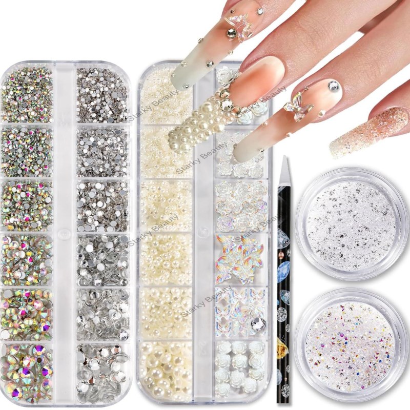 Nail Accessories Small Flower Aurora Bow Pearl Accessories Super Flash Diamond 12 Grid Mixed Nail Se