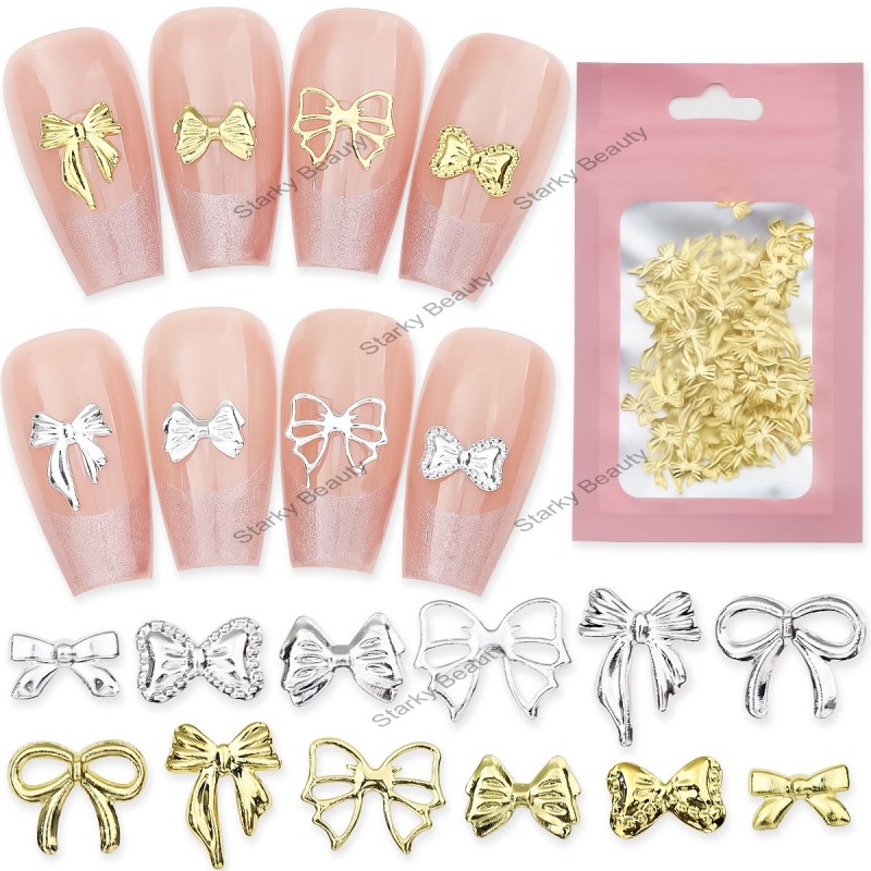 Nail Accessories  Metal Tie Series Gold Silver Bow Rivet Nail Decorations