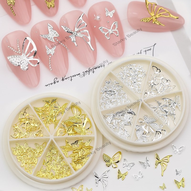 Nail Accessories Metal Butterfly Hollow Gold Silver Nail Decoration Sticker Diamond