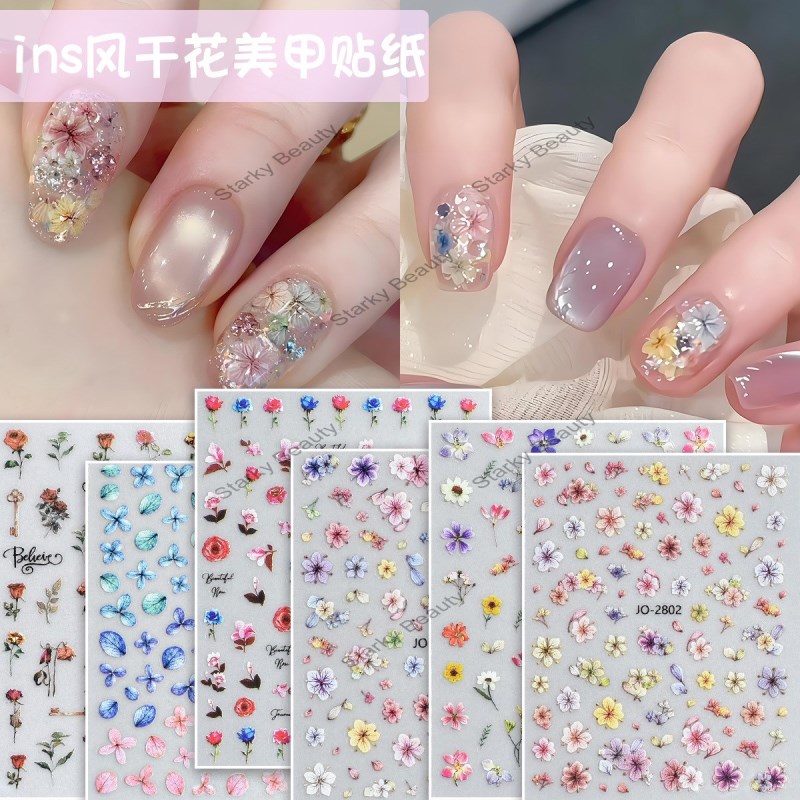 Japanese dried flower rose dopamine gradient blending color dried flower nail sticker