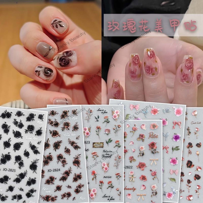Rose Nail Stickers Pink Rose Purple Rose Black Rose Light Luxury Nail Stickers
