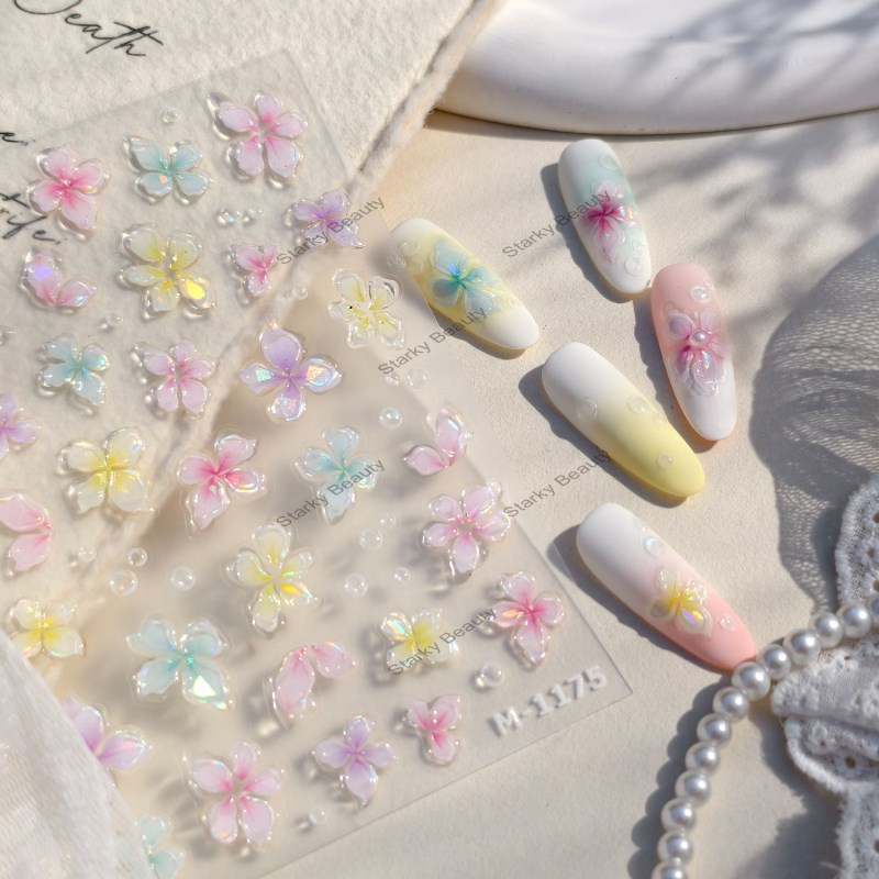 Spring and summer carved jelly adhesive nail sticker, transparent glass back adhesive nail sticker