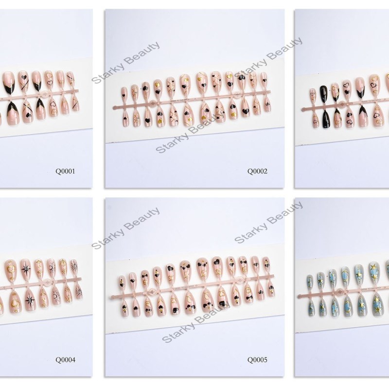 24PCS French style almond gold lines exquisite nail art for women wearing style nail plates
