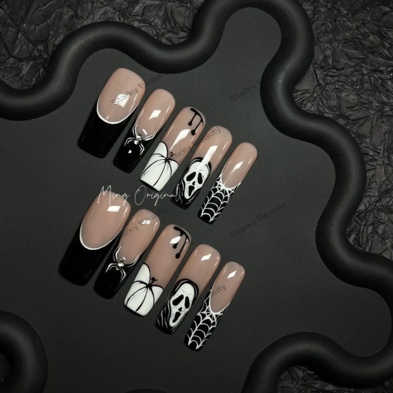 Dark Gilded Fake Nails Halloween Spider Exquisite Nail Art Women