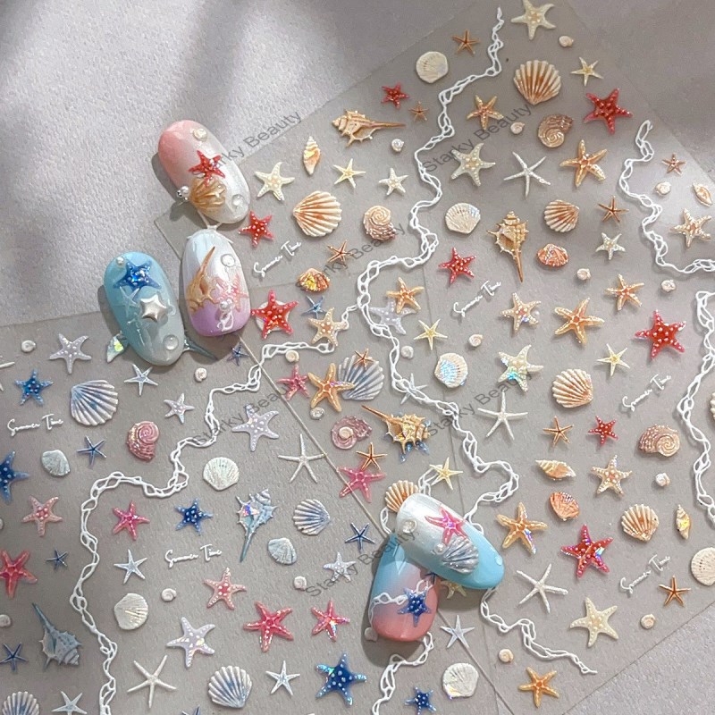 Shell Light Starfish Shell Nail Stickers Cute Starfish Decorative Stickers