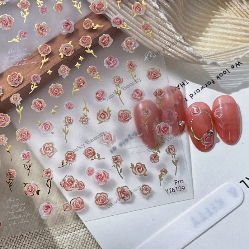 rose watercolor blended nail stickers, sweet and cute trendy decorative stickers