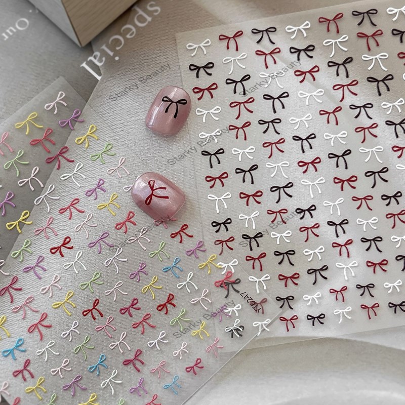 Relief bow nail stickers, simple and versatile ribbon decorative stickers