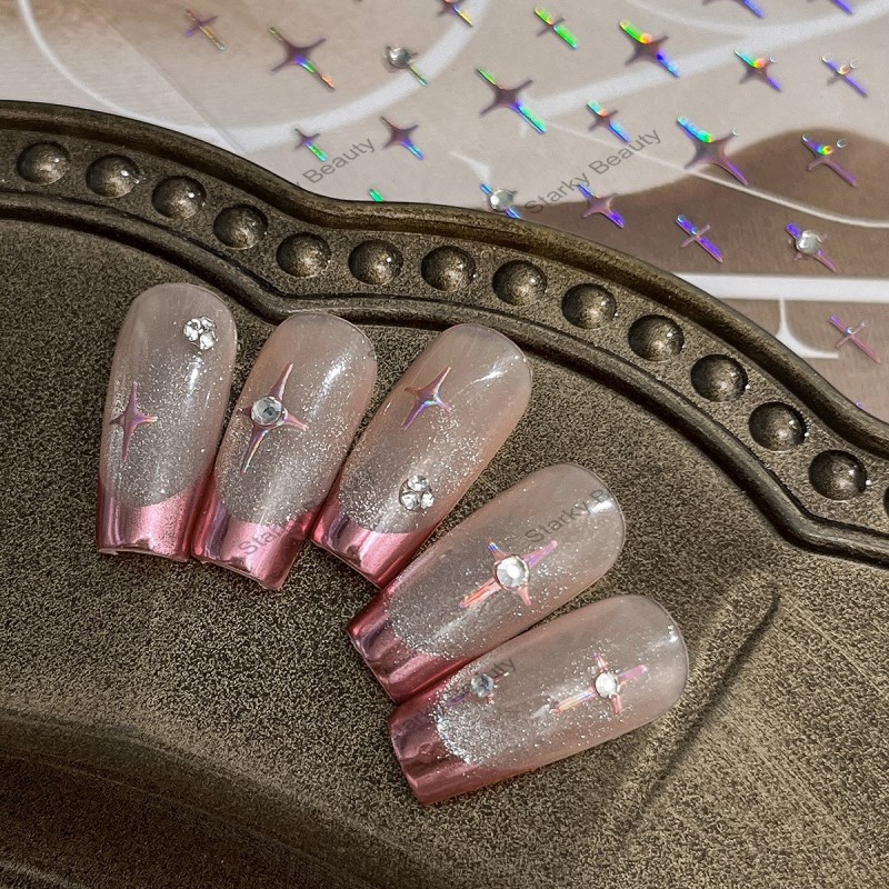 Crystal Diamond Hot Stamping Four Star Nail Stickers Simple Decorative Stickers