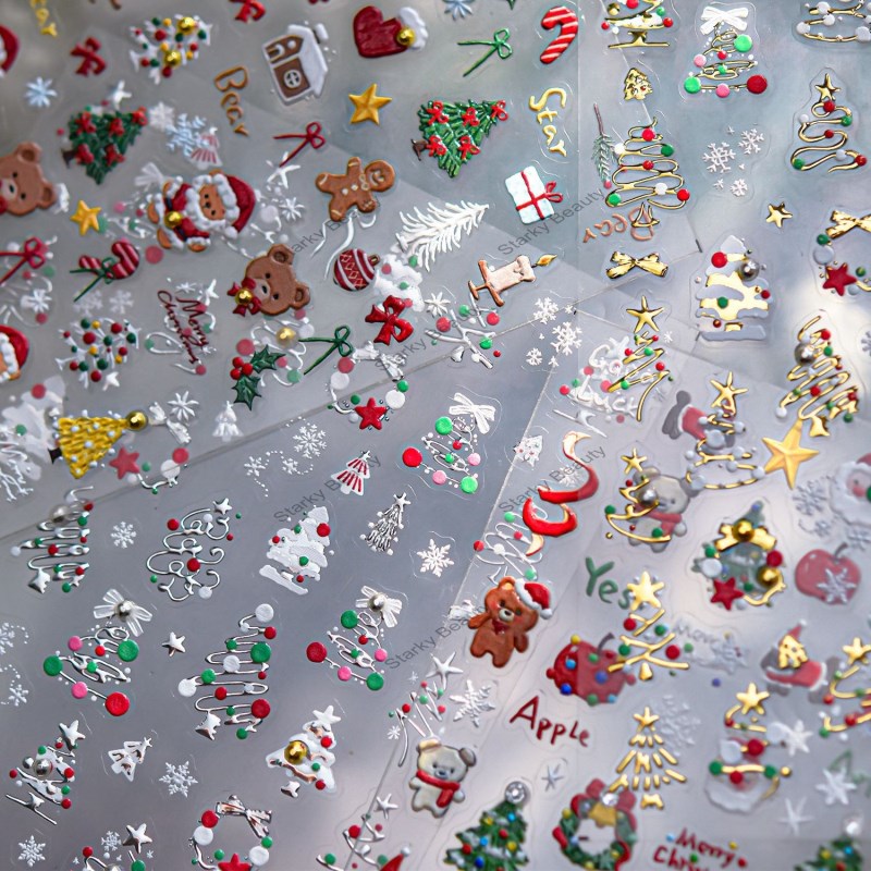 Winter Christmas Ice Through Nail Stickers Sweater Snowflake Nail Stickers