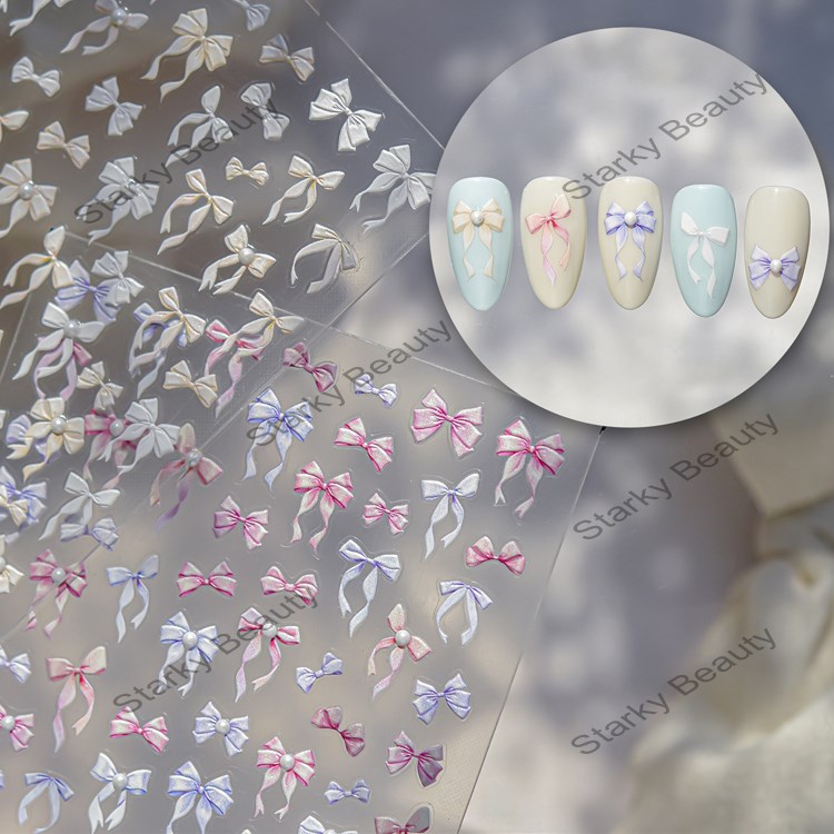 Sweet and fresh nail stickers, pink bow nail stickers decoration