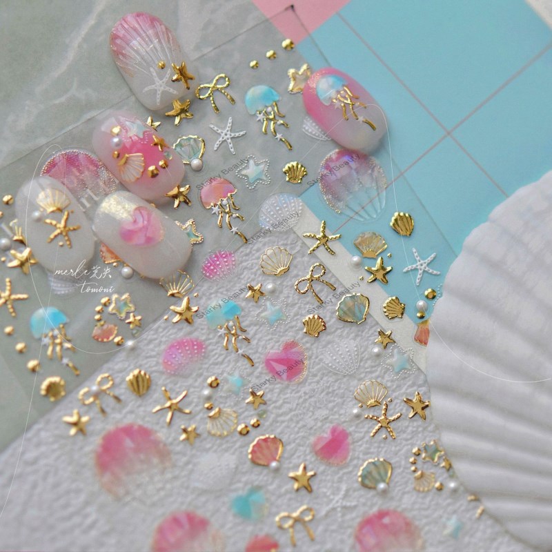 Crystal Diamond Nail Stickers, 3D Summer Nail Stickers, Star Shell Sea Nail Accessories
