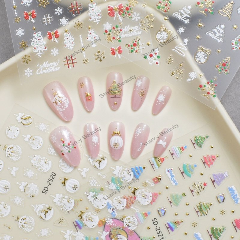Snowflake Christmas Tree Cute Elk Hot Stamped Christmas Nail Stickers