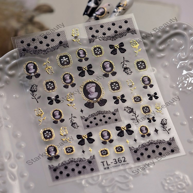 Relief Diamond Hot Stamping Nail Stickers Sweet Lace Bow Small Fragrance Nail Stickers