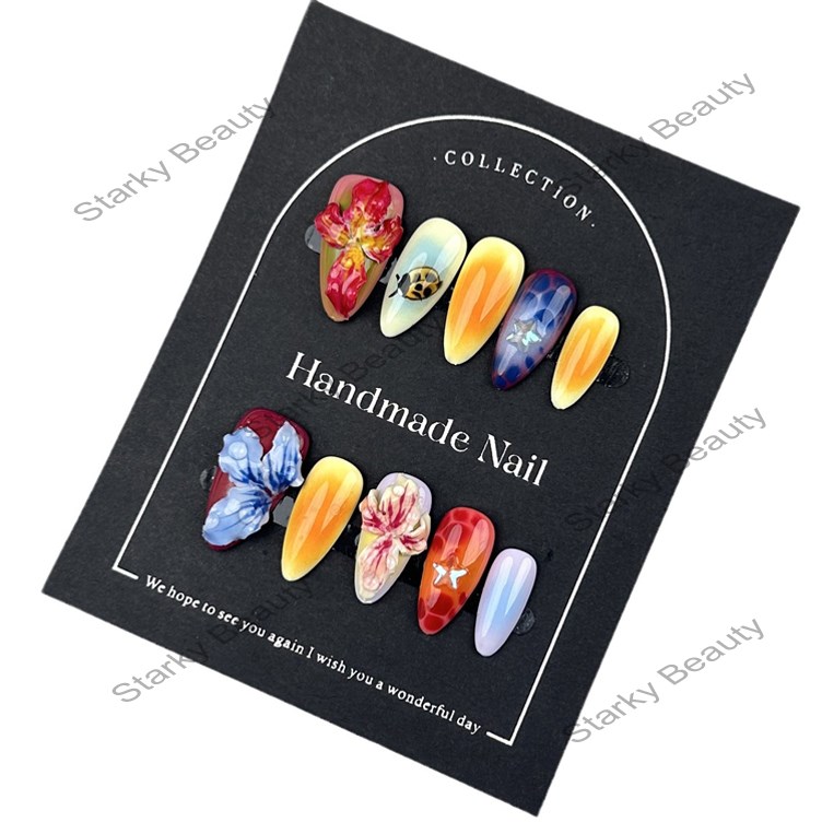 100% Handmade Press on Nails 3D Flower Blush Medium Fake Nails 10pc