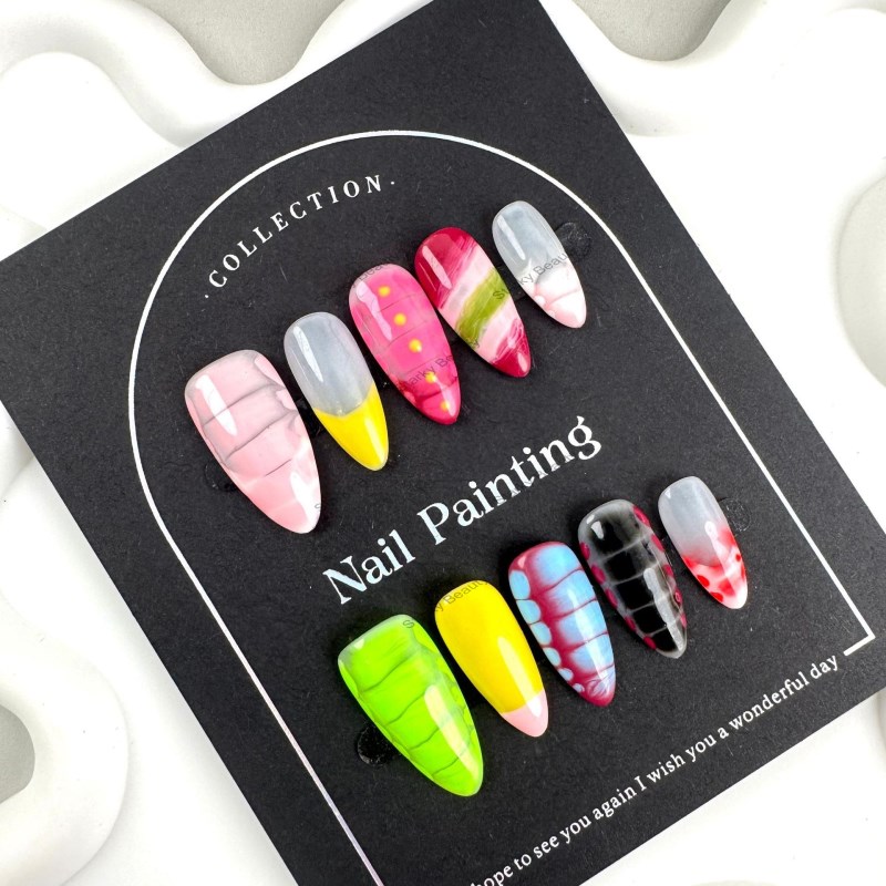 10pcs Hand Painted Gel Press Nails Beautiful Luxury Handmade Acrylic Nails Press on High Quality