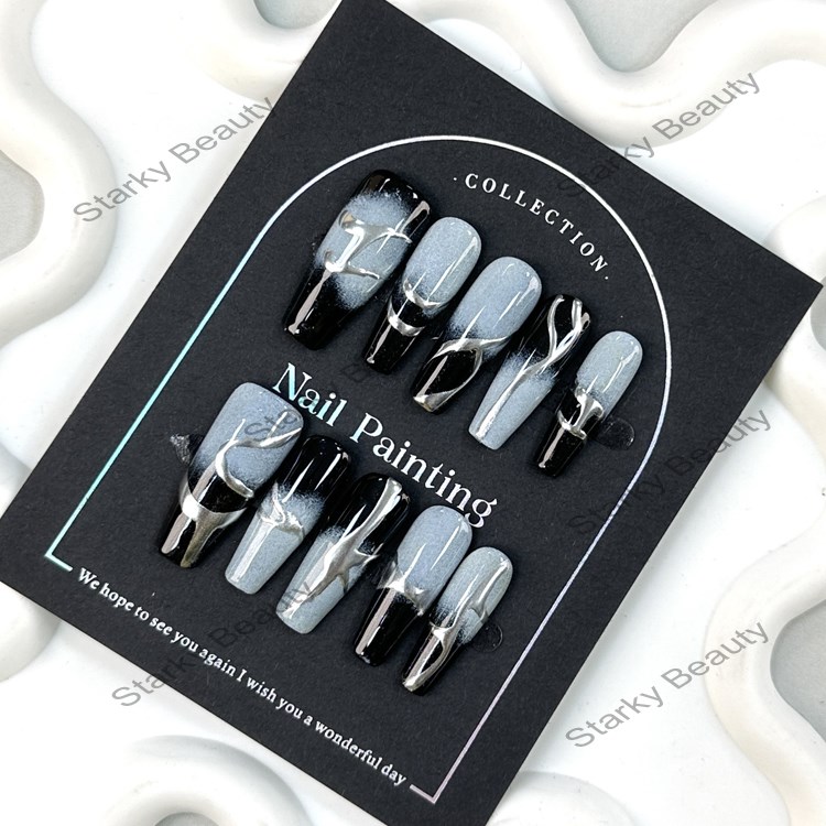 10pcs Hand Painted Gel Press Nails Beautiful Luxury Handmade Acrylic Nails Press on High Quality